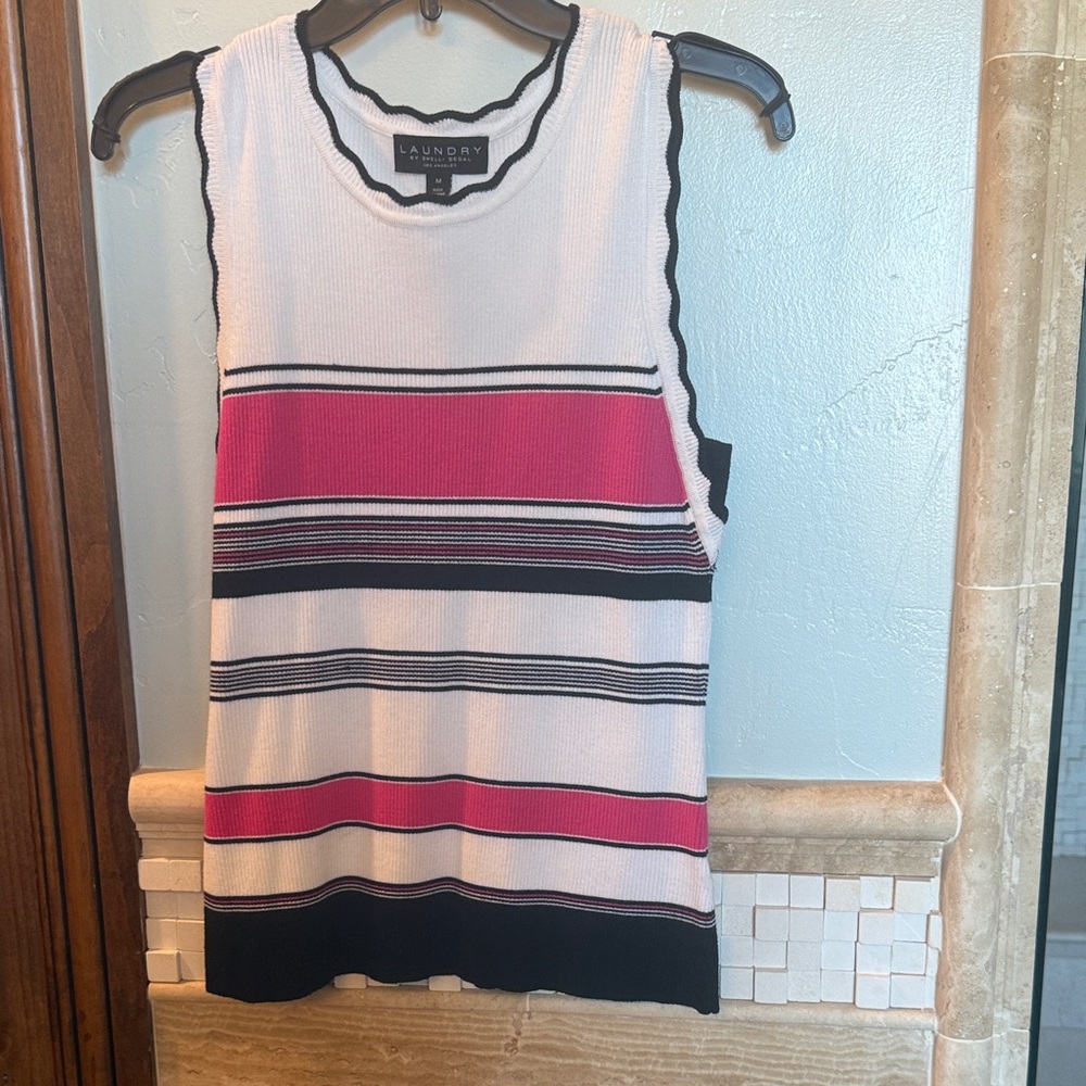 Laundry By Shelli Segal White, Pink & Black Striped Sleeveless Knit Tank